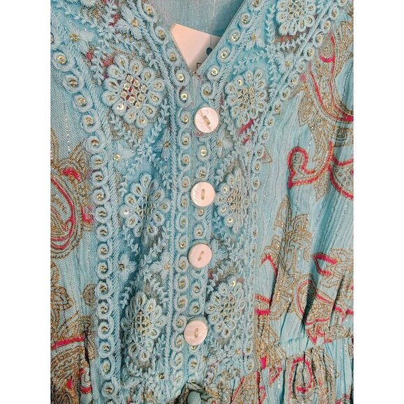 NWT Sz S/M Ananta Made In India 100% Rayon Turquoise Blue Red Paisley Dress Boho - Picture 4 of 7